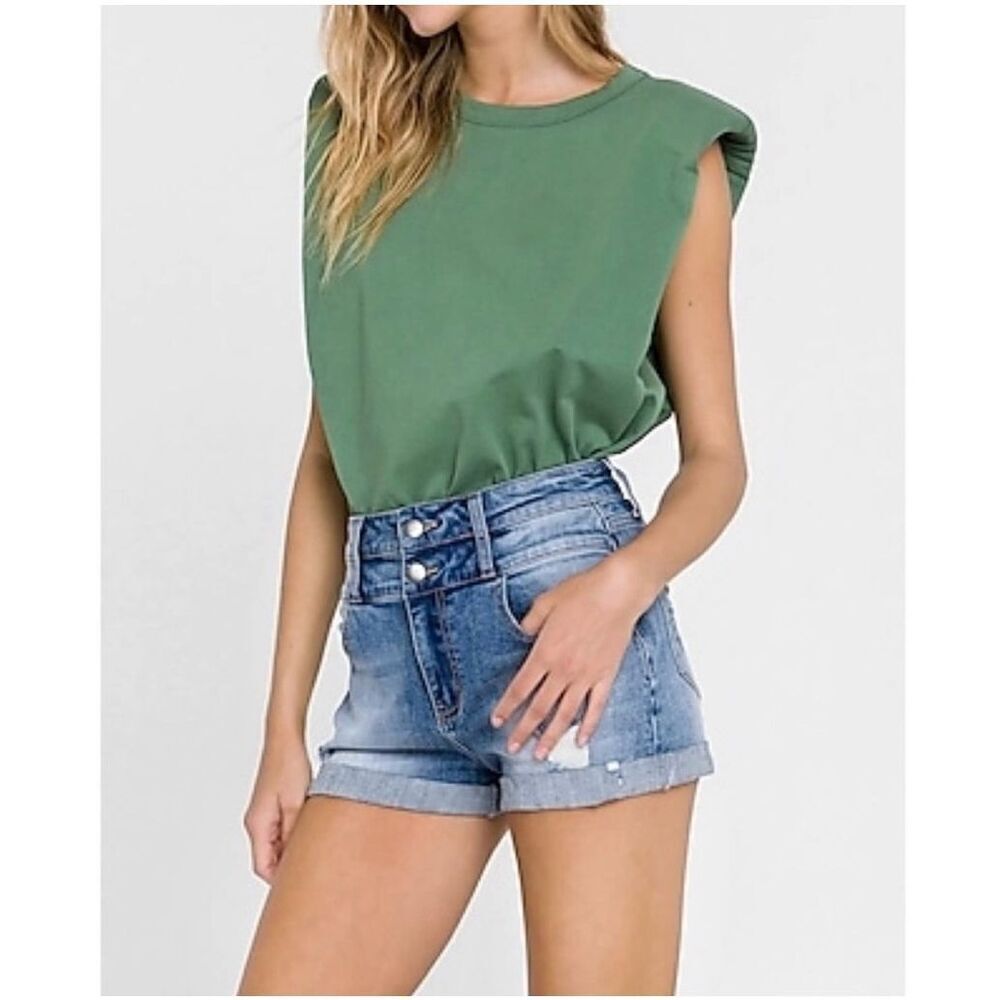 ✨ENDLESS ROSE GREEN SHOULDER PAD SZ XS SHIRT✨